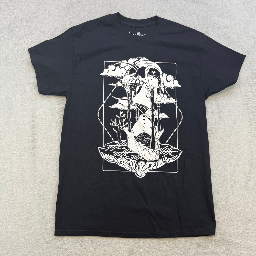 Threadless Graphic T Shirt Mens Medium Black Skull Hourglass Von Kowen Goth Art